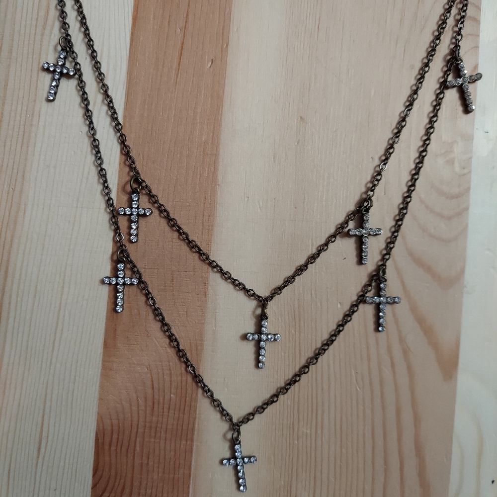 Sweet Lola 2 Tier Pave' Cross Statement Necklace